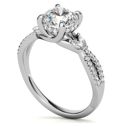 Round and Marquise Accented Trellis Split Shank Moissanite Engagement Ring