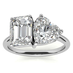 Unique Emerald and Heart 2-Stone Moissanite Engagement Ring