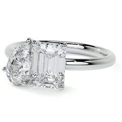 Unique Pear and Emerald 2-Stone Moissanite Engagement Ring