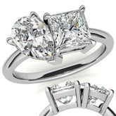 Unique Pear and Princess 2-Stone Moissanite Engagement Ring