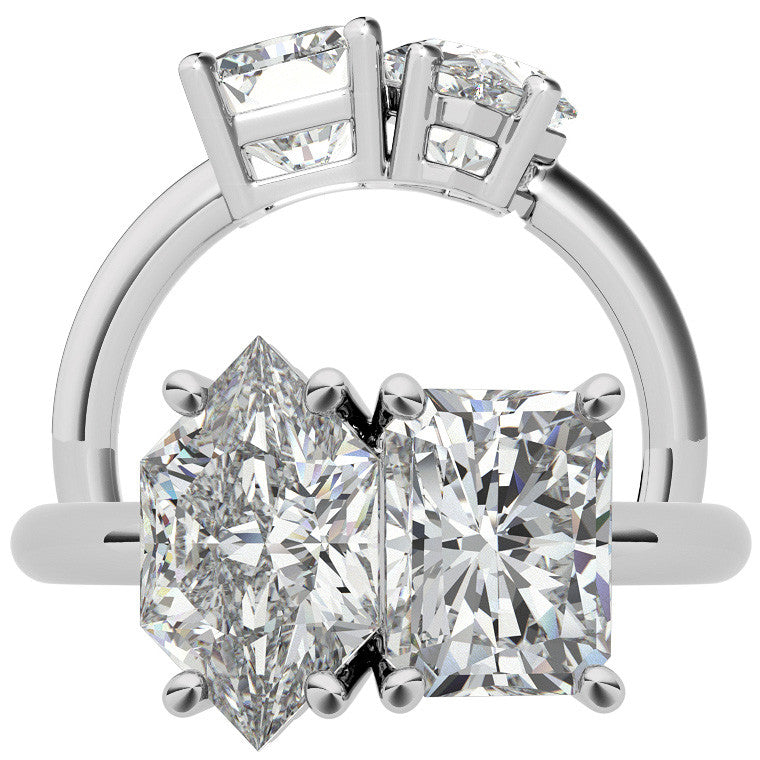 Unique Duchess Marquise and Emerald 2-Stone Moissanite Engagement