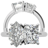 Unique Duchess Marquise and Emerald 2-Stone Moissanite Engagement