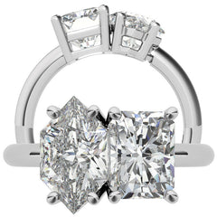 Unique Duchess Marquise and Emerald 2-Stone Moissanite Engagement