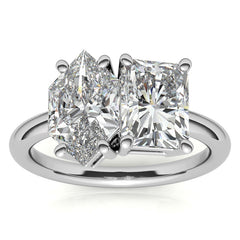 Unique Duchess Marquise and Emerald 2-Stone Moissanite Engagement