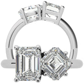 Unique Emerald and Asscher 2-Stone Moissanite Engagement Ring