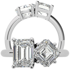 Unique Emerald and Asscher 2-Stone Moissanite Engagement Ring