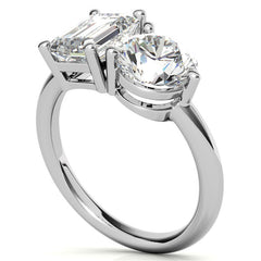 Unique Round and Emerald 2-Stone Moissanite Engagement Ring