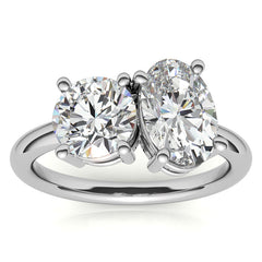 Unique Round and Oval 2-Stone Moissanite Engagement Ring