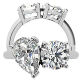 Unique Round and Pear 2-Stone Moissanite Engagement Ring