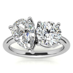 Unique Round and Pear 2-Stone Moissanite Engagement Ring
