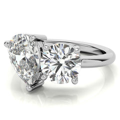 Unique Round and Pear 2-Stone Moissanite Engagement Ring