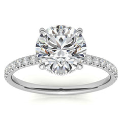 Round Low Set Hidden Halo Moissanite Engagement Ring with Milgrain