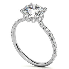 Round Low Set Hidden Halo Moissanite Engagement Ring with Milgrain