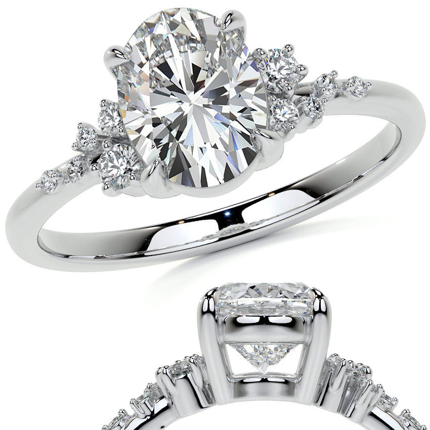 Oval Moissanite Scatter Design Engagement Ring
