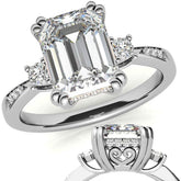 Emerald / Radiant Scroll Accent Moissanite Engagement Ring