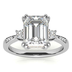 Emerald / Radiant Scroll Accent Moissanite Engagement Ring