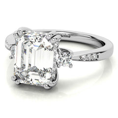 Emerald / Radiant Scroll Accent Moissanite Engagement Ring