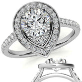 Pear Halo Shaped Round Brilliant Moissanite Engagement Ring