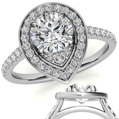 Pear Halo Shaped Round Brilliant Moissanite Engagement Ring