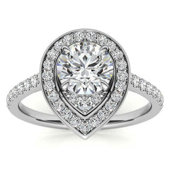 Pear Halo Shaped Round Brilliant Moissanite Engagement Ring