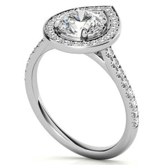 Pear Halo Shaped Round Brilliant Moissanite Engagement Ring