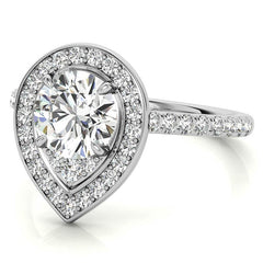 Pear Halo Shaped Round Brilliant Moissanite Engagement Ring