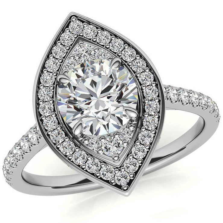 Marquise Halo Shaped Round Brilliant Moissanite Engagement Ring