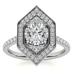 Hexagon Halo Shaped Round Brilliant Moissanite Engagement Ring