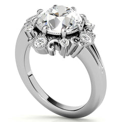 Antique Inspired Round Scroll Moissanite Halo Engagement Ring