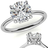 Round Scroll Accented Moissanite Engagement Ring with Hidden Halo