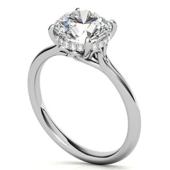Round Scroll Accented Moissanite Engagement Ring with Hidden Halo