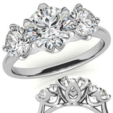 Round 3-Stone Moissanite Engagement Ring with Claw Prongs