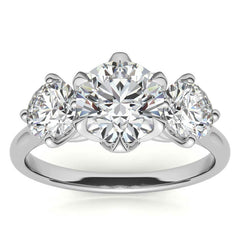 Round 3-Stone Moissanite Engagement Ring with Claw Prongs