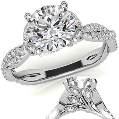 Leaf Accent Infinity Style Round Brilliant Moissanite Engagement Ring