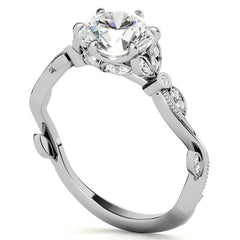 6-Prong Round Leaf Accent Moissanite Engagement Ring