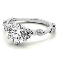 6-Prong Round Leaf Accent Moissanite Engagement Ring