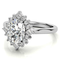 Round and Princess Halo Oval Moissanite Engagement Ring
