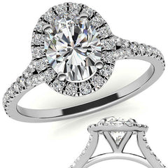 Split Shank Oval Moissanite Halo Engagement Ring