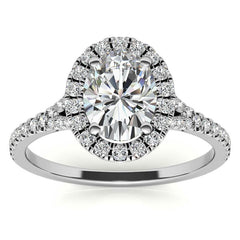 Split Shank Oval Moissanite Halo Engagement Ring