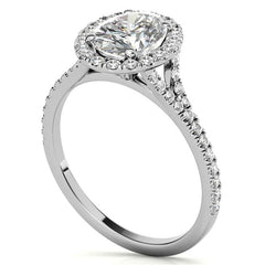 Split Shank Oval Moissanite Halo Engagement Ring