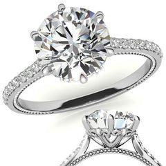 6-prong Round Vintage Moissanite Engagement Ring with Milgrain