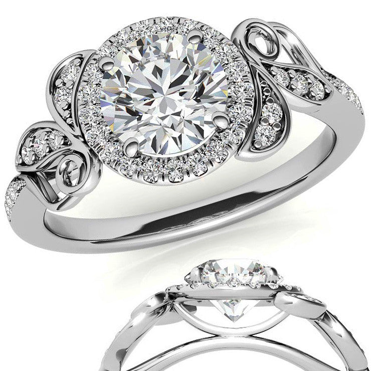 Natured Inspired Round Brilliant Moissanite Cathedral Engagement Ring