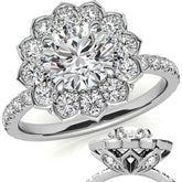 Round Flower Inspired Moissanite Halo Engagement Ring