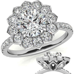 Round Flower Inspired Moissanite Halo Engagement Ring