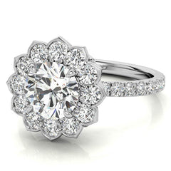 Round Flower Inspired Moissanite Halo Engagement Ring