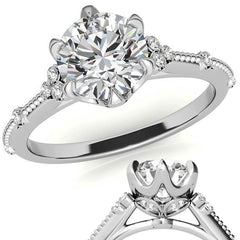 Round Beaded Floral Moissanite Engagement Ring