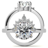 Round and Pear Accented Half Halo Moissanite Engagement Ring