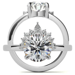 Round and Pear Accented Half Halo Moissanite Engagement Ring