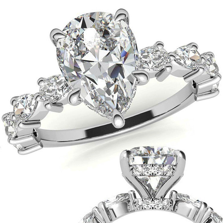 8-Stone 4x2.5mm Pear Moissanite Engagement Ring