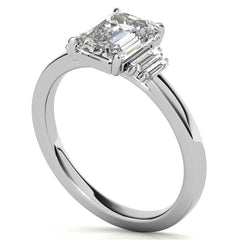 Emerald / Radiant Moissanite and Diamond Baguette Engagement Ring